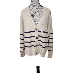 Nautica Lake Crew Khaki Blue Striped | Size XXL | Button Front Knit Cardigan
